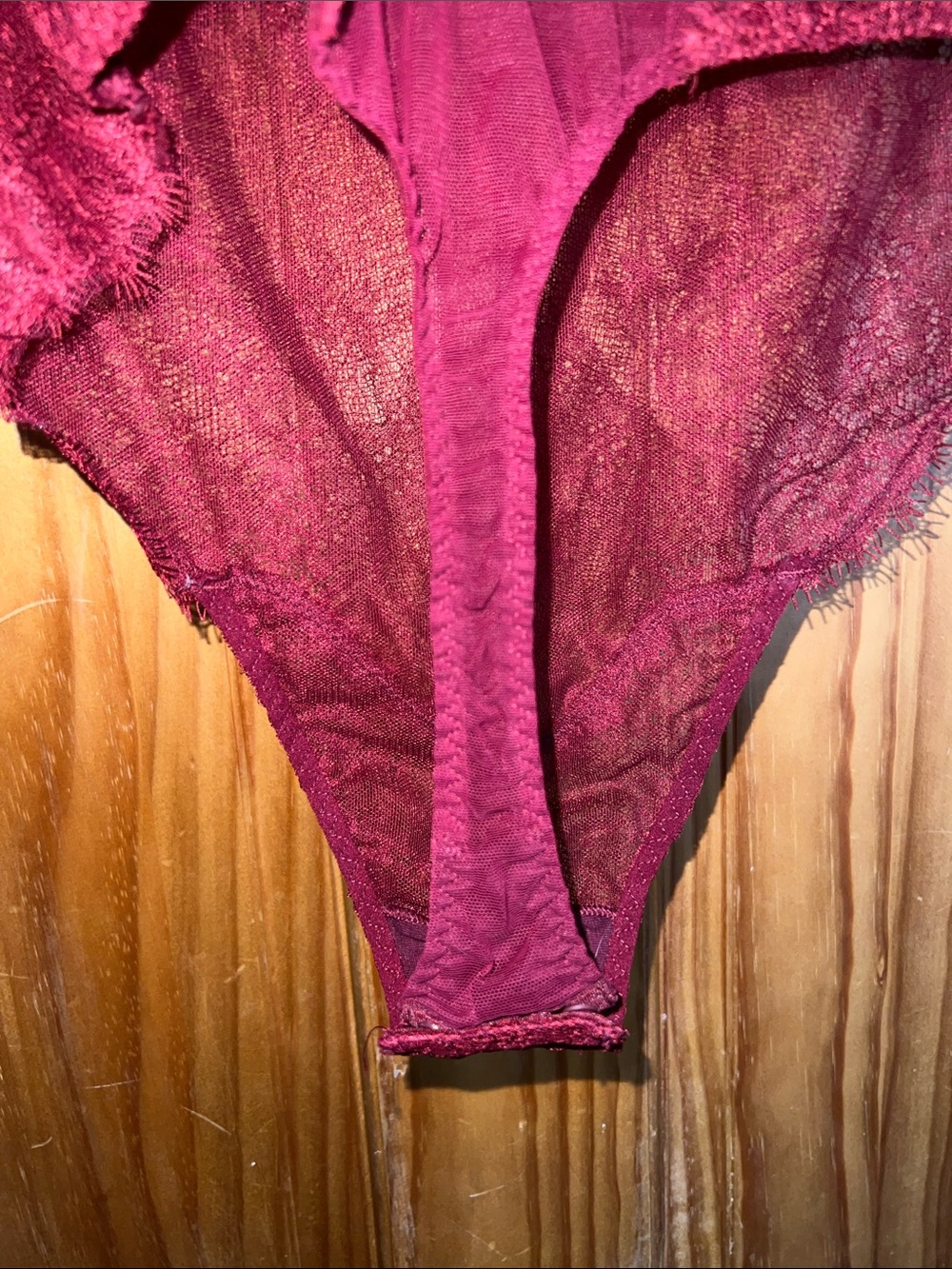 Victoria's Secret Burgundy Lace & Mesh Long Sleeve Bodysuit [36C] - Picture 10 of 11